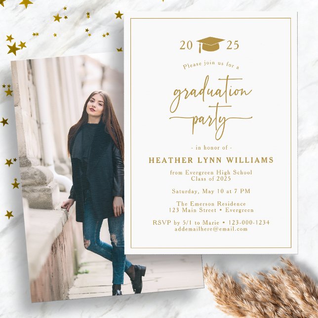 Elegant Gold Graduation Photo Invitation (Elegant Gold Graduation Party Photo Invitation by Painted Paperie
)
