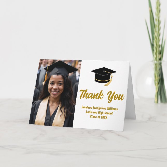 Elegant Gold Graduation Photo Personalized Thank You Card (Front)