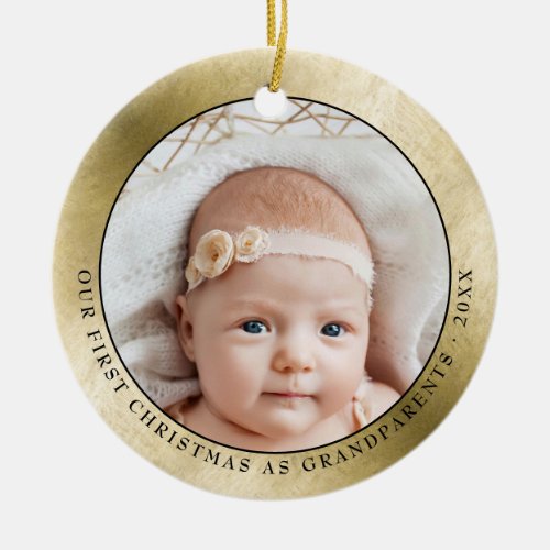 Elegant Gold Grandparents First Christmas Photo Ceramic Ornament