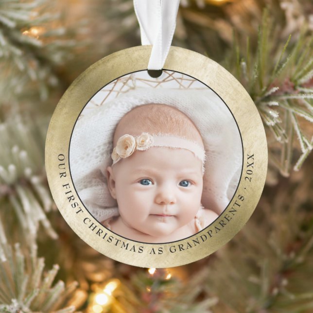 Elegant Gold Grandparents First Christmas Photo Ornament (Tree)