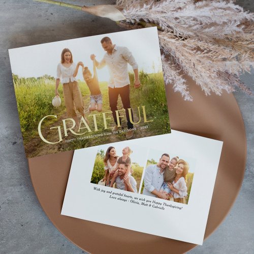 Elegant Gold Grateful Family Photo Foil Holiday Card
