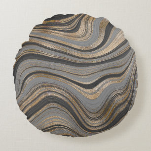 Elegant gold gray abstract round pillow
