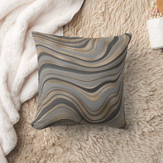Elegant gold gray abstract throw pillow (Blanket)
