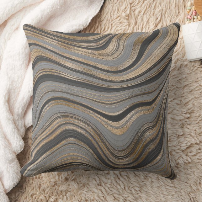 Elegant gold gray abstract throw pillow (Blanket)