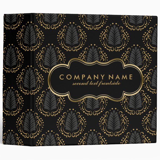 Elegant Gold Gray & Black Stylized Damasks Binder (Front/Spine)