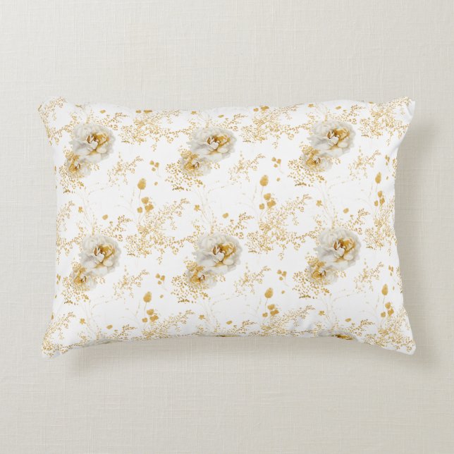 Elegant Gold Gray Floral  Accent Pillow (Front)