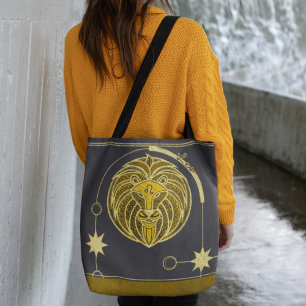 Elegant Gold Gray Leo Zodiac Sign Mandala Tote Bag