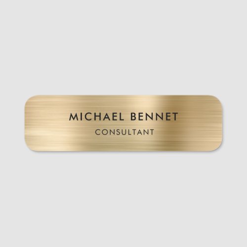 Elegant Gold Gray Metallic Professional Business Name Tag