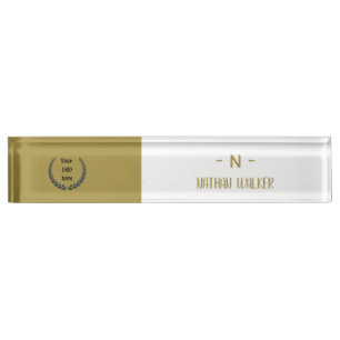 Elegant Gold & Gray Monogram I Minimalist Elegant  Desk Name Plate