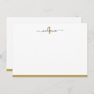 Elegant Gold Gray Script Monogram Name Initial Note Card