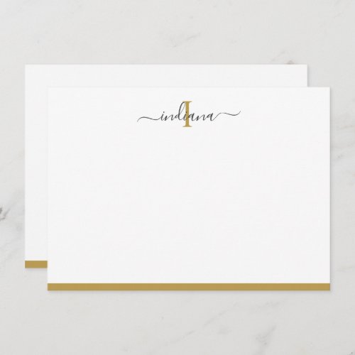 Elegant Gold Gray Script Monogram Name Initial Note Card