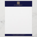 Elegant Gold Greek Key Interior Designer Dark Blue Letterhead<br><div class="desc">Coordinates with the Elegant Gold Greek Key Interior Designer Dark Blue Business Card Template by 1201AM. A faux metallic gold greek key emblem is combined with your name or business name for a chic logo on this designer letterhead template. Art and design © 1201AM CREATIVE / www.1201am.com</div>