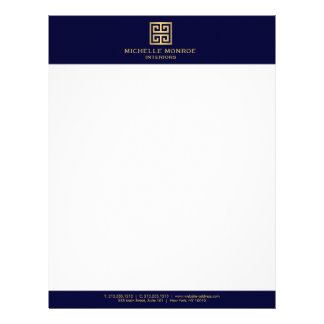 Elegant Gold Greek Key Interior Designer Dark Blue Letterhead