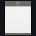 Elegant Gold Greek Key Interior Designer Taupe Letterhead<br><div class="desc">Coordinates with the Elegant Gold Greek Key Interior Designer Taupe Business Card Template by 1201AM. A faux metallic gold greek key emblem is combined with your name or business name for a chic logo on this personalized letterhead. Set on a dark taupe/khaki background for a vintage aesthetic. This design is...</div>