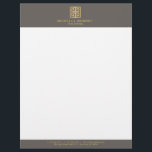 Elegant Gold Greek Key Interior Designer Taupe Letterhead<br><div class="desc">Coordinates with the Elegant Gold Greek Key Interior Designer Taupe Business Card Template by 1201AM. A faux metallic gold greek key emblem is combined with your name or business name for a chic logo on this personalized letterhead. Set on a dark taupe/khaki background for a vintage aesthetic. This design is...</div>