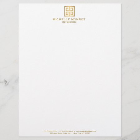 Elegant Gold Greek Key Interior Designer White Letterhead