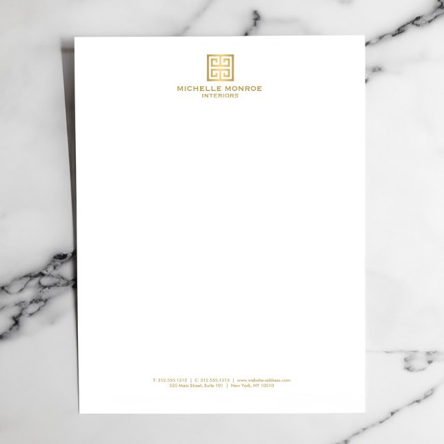 Elegant Gold Greek Key Interior Designer White Letterhead (Creator Uploaded)