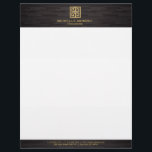 Elegant Gold Greek Key Interior Designer Woodgrain Letterhead<br><div class="desc">Coordinates with the Elegant Gold Greek Key Interior Designer Woodgrain Business Card Template by 1201AM. A faux metallic gold greek key emblem is combined with your name or business name for a chic logo on this personalized letterhead. Set on a dark woodgrain background image for a luxe aesthetic. This design...</div>