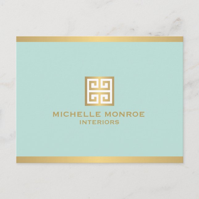 Elegant Gold Greek Key on Mint Postcard (Front)