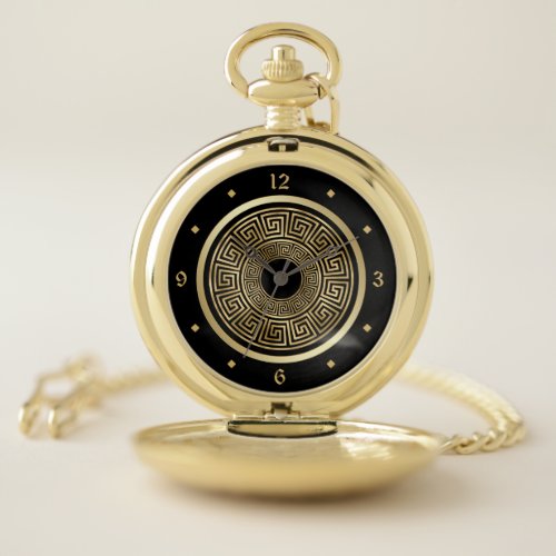 Elegant Gold Greek Keys Pattern Pocket Watch