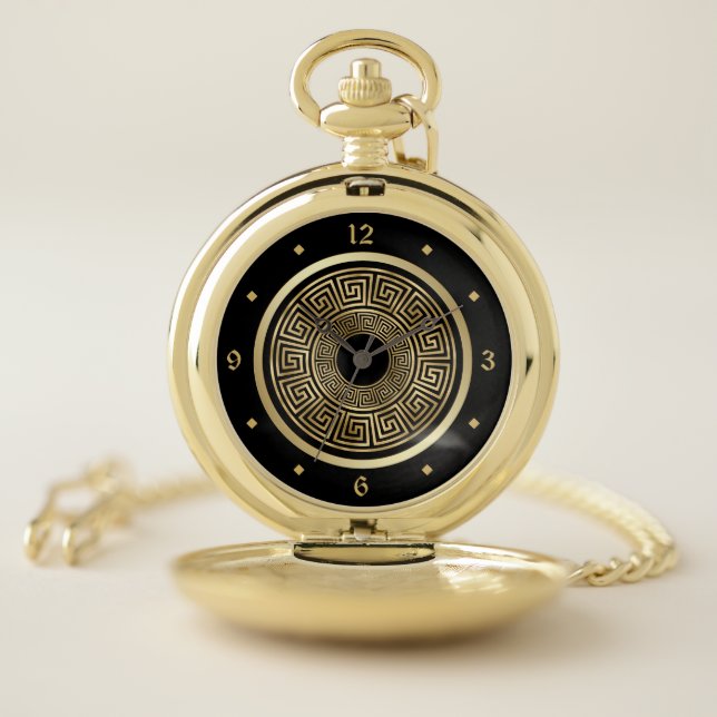 Elegant Gold Greek Keys Pattern Pocket Watch (Inside)