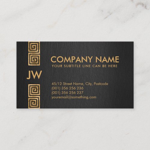 Elegant Gold Greek Meander Key Monogram  Business Card