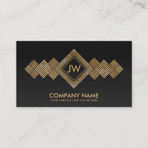 Elegant Gold Greek Meander Key Monogram Business Card