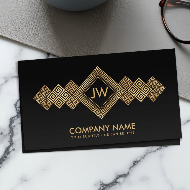 Elegant Gold Greek Meander Key Monogram Business Card (Creator Uploaded)