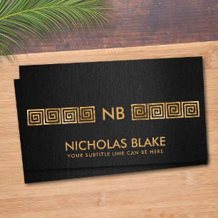 Elegant Gold Greek Meander Key Monogram Business Card