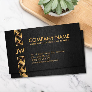 Elegant Gold Greek Meander Key Monogram Business Card