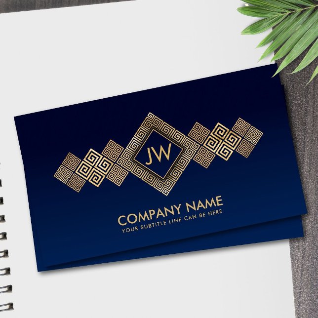 Elegant Gold Greek Meander Key Monogram Business Card (Creator Uploaded)
