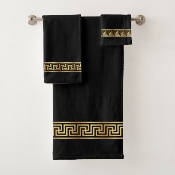 Elegant Gold Greek Pattern Bath Towel Set by aquachild at Zazzle