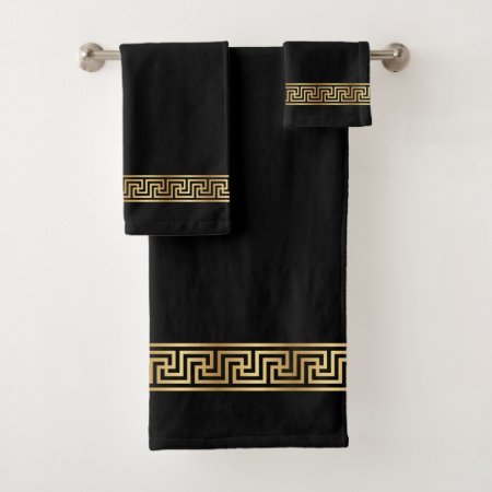 Elegant Gold Greek Pattern Bath Towel Set
