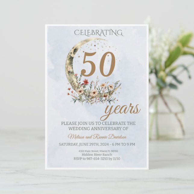  Elegant Gold Green 50th Wedding Anniversary  Invitation (Standing Front)