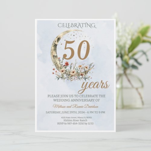 Elegant Gold Green 50th Wedding Anniversary  Invitation