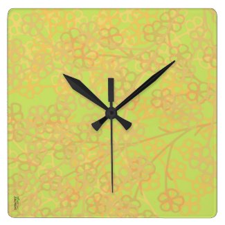 Elegant Gold Green Abstract Floral Pattern Square Wall Clock