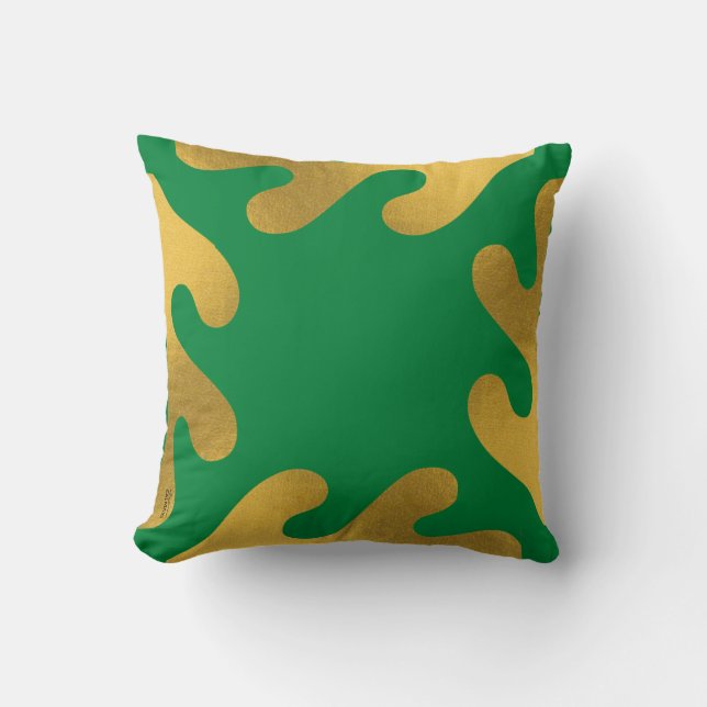 Elegant Gold Green Abstract Leaf Pattern Throw Pillow (Front)