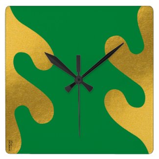 Elegant Gold Green Abstract Leaf Square Wall Clock