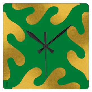 Elegant Gold Green Abstract Leaf Square Wall Clock