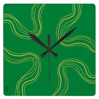 Elegant Gold Green Abstract Pattern Square Wall Clock