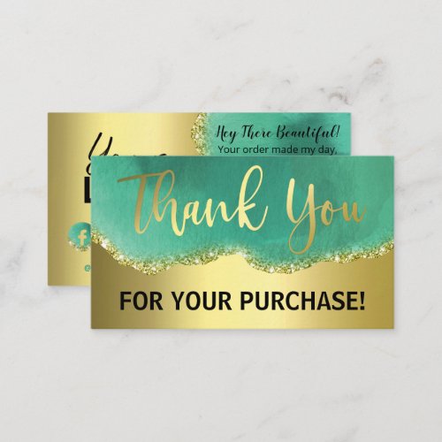Elegant Gold Green Agate Thank You For Purchase Business Card