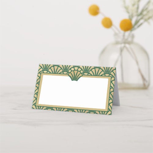 Elegant Gold Green Art Deco Wedding Event Place Card