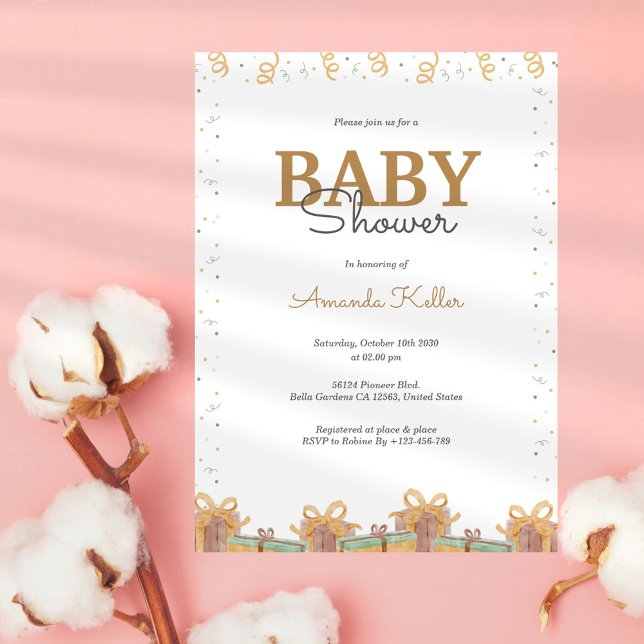 Elegant Gold & Green Baby Shower Invitation (Creator Uploaded)