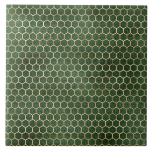 Elegant Gold Green Beehive Honeycomb Ceramic Tile