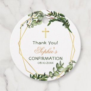 Elegant Gold & Green Botanical Confirmation Favor Tags