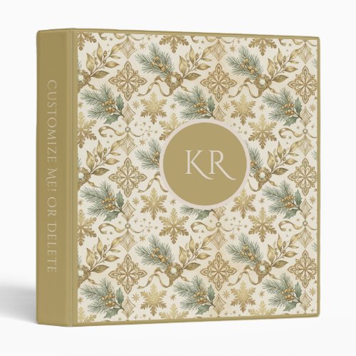 Elegant Gold &amp; Green Botanical Vintage Christmas 3 Ring Binder