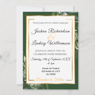 Elegant Gold & Green Botanical Wedding Invitation