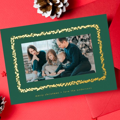 elegant gold green bubbles photo christmas frame foil holiday card