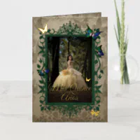 Emerald Green and Gold Frame with Butterflies 5X7 Cardstock