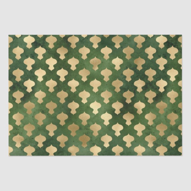Elegant gold green christmas ornaments pattern tissue paper (Front)